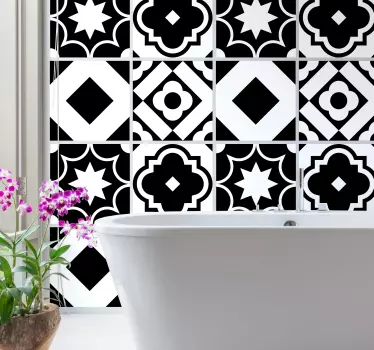 Adesivos azulejos Mosaico padrão preto e branco - TenStickers
