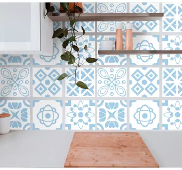 Adesivos azulejos Padrão de cimento azul e branco - TenStickers