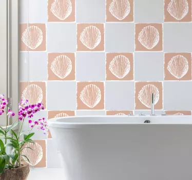 Adesivos azulejos Padrão de concha retrô bege - TenStickers