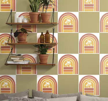 Adesivos azulejos Pôr do sol retro e palmas - TenStickers