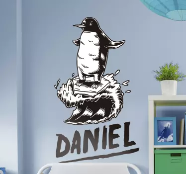 Autocolantes de Desporto Pinguim Surfista com Nome - TenStickers