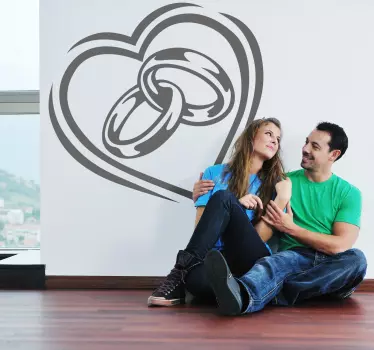Autocolante anéis de casamento e coração - TenStickers