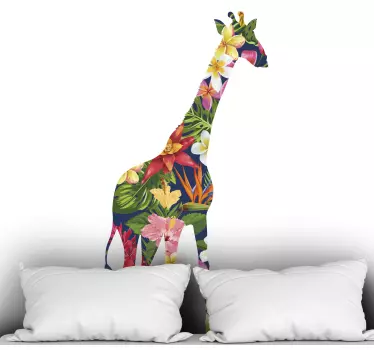 Autocolante animal silhueta de girafa floral - TenStickers
