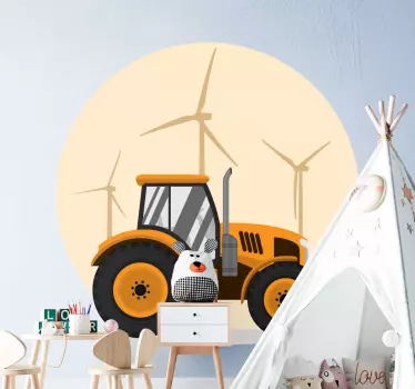 Autocolante animal trator com moinhos de vento - TenStickers