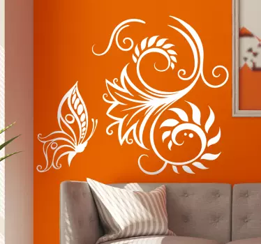Autocolante com borboletas Flor elegante com borboletas - TenStickers