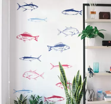 Autocolante com peixes Mão desenhar folha de peixes - TenStickers