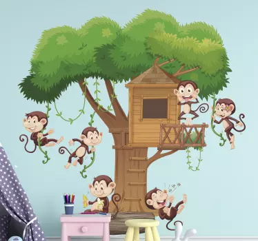 Autocolante de ilustrações infantil árvore com macacos - TenStickers