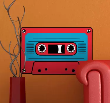 Autocolante de objetos cassete vermelha e azul - TenStickers