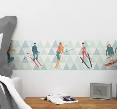 Friso autocolante decorativo de desporto esquiadores - TenStickers