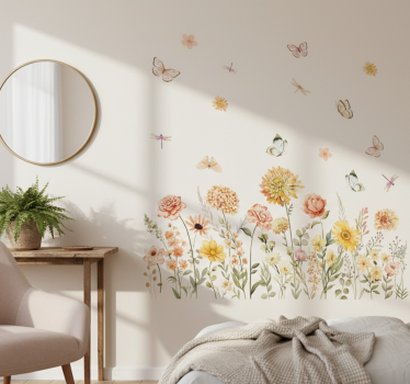 Autocolante de parede campo de flores silvestres com borboletas - TenStickers