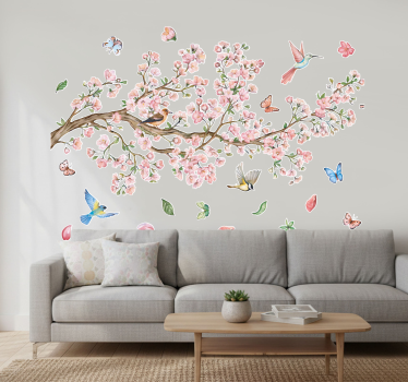 Autocolante de parede flores de cerejeira com pássaros - TenStickers