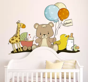 Autocolante de parede infantil urso e balões - TenStickers