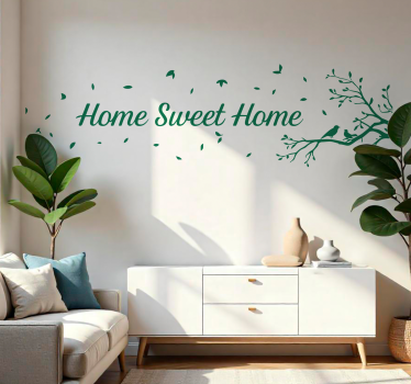 Autocolante de parede lar doce lar com folhas - TenStickers
