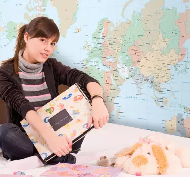 Autocolante de parede mapa Mundo fusos horários - TenStickers