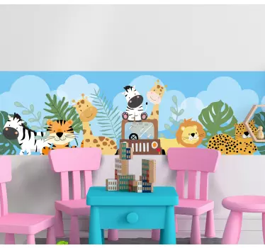 Autocolante decorativo azulejo Animais de safári com leão-zebra e - TenStickers