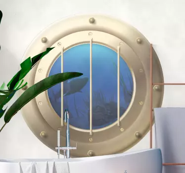 Autocolante decorativo com peixes Tubarões na janela do submarino - TenStickers