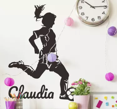 Autocolante decorativo de jogadora de futebol com nome - TenStickers
