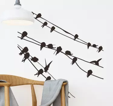 Autocolante decorativo de silhuetas Linhas telefónica com pássaro - TenStickers