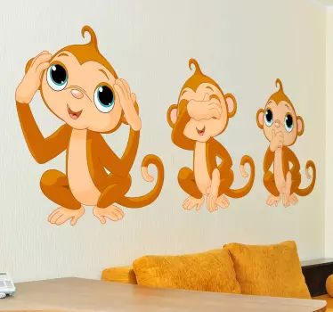 Autocolante decorativo infantil três macacos - TenStickers