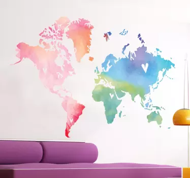 Autocolante decorativo mapa mundo colorido - TenStickers