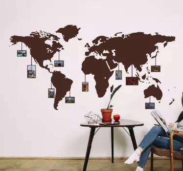Autocolante decorativo mapa mundo com fotos - TenStickers