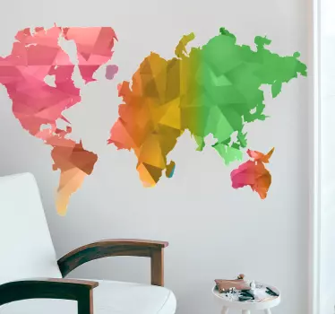 Autocolante decorativo mapa mundo Continentes verdes e vermelhos  - TenStickers
