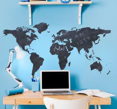 Autocolante decorativo mapa mundo em quadro preto - TenStickers