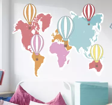 Autocolante decorativo mapa mundo Mapa do mundo com balões - TenStickers