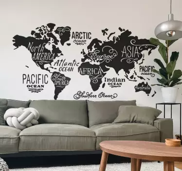 Autocolante decorativo mapa mundo Mapa do mundo com detalhes - TenStickers