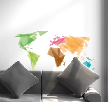 Autocolante decorativo mapa mundo Mapa-múndi colorido geométrico - TenStickers