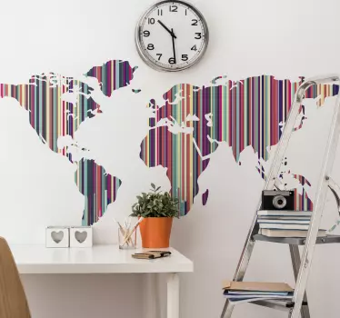 Autocolante decorativo mapa mundo Mapa-múndi listrado - TenStickers
