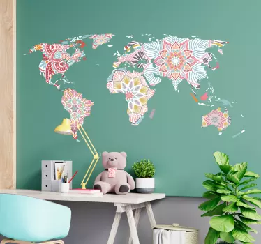 Autocolante decorativo mapa mundo Mapa mundial da mandala - TenStickers