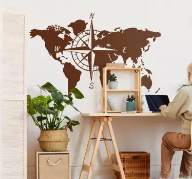 Autocolante mundo mapa mundial e bússola - TenStickers