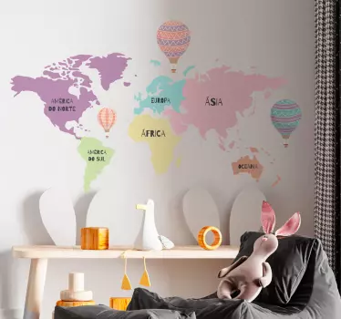 Autocolante decorativo mapa mundo Mapa nórdico com balões de ar - TenStickers