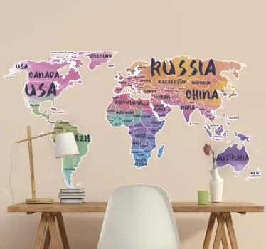 Autocolante decorativo mapa mundo Letras do mapa mundial - TenStickers