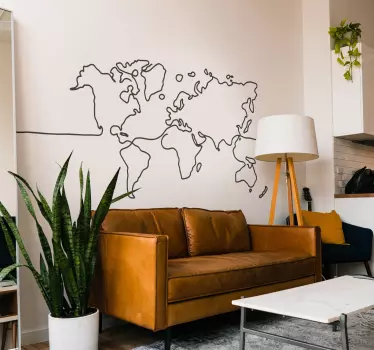 Autocolante decorativo mapa mundo Mundo da arte de linha - TenStickers