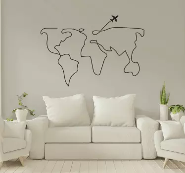 Autocolante decorativo mapa mundo Plano do mapa mundial - TenStickers