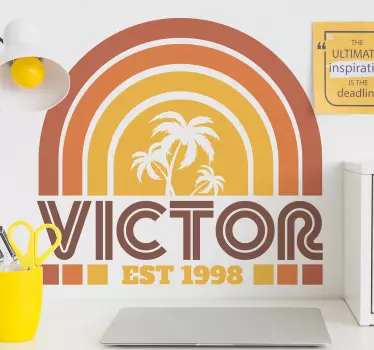 Autocolante vintage tropical arqueado com nome - TenStickers