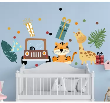 Autocolante decorativo para bebé Animais adoráveis do safari com  - TenStickers