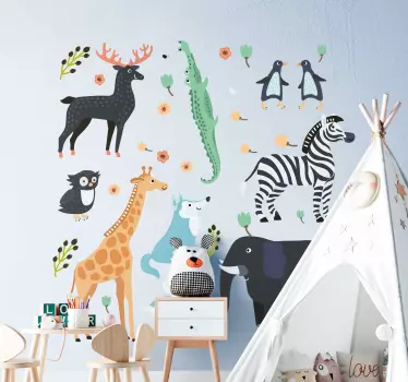 Autocolante decorativo para bebé Animais felizes em um parque - TenStickers