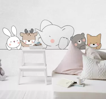Autocolante decorativo para bebé Animais felizes no estilo nórdic - TenStickers