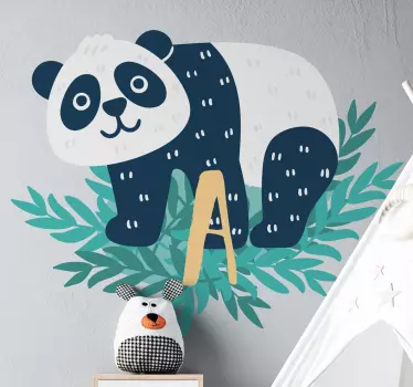 Autocolante decorativo para bebé Panda feliz com inicial - TenStickers