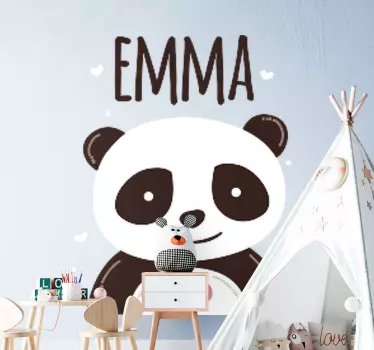Autocolante decorativo para bebé Panda feliz com nome - TenStickers