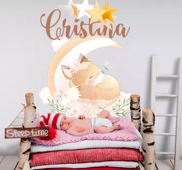 Autocolante decorativo para bebé Raposa fofa para menina com nome - TenStickers