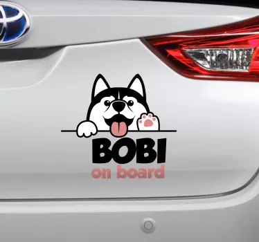 Autocolante decorativo para carros cão com nome personalizado - TenStickers