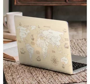 Autocolante decorativo para PC Mapa de mundos antigos com países - TenStickers