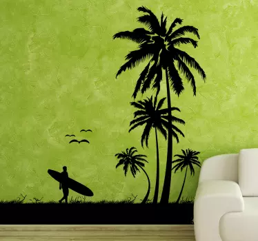 Autocolante decorativo surfista praia tropical - TenStickers