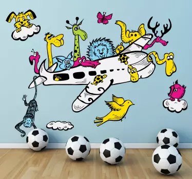Autocolante decorativo infantil animais no avião - TenStickers