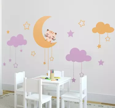 Autocolante infantil gato no céu estrelado - TenStickers