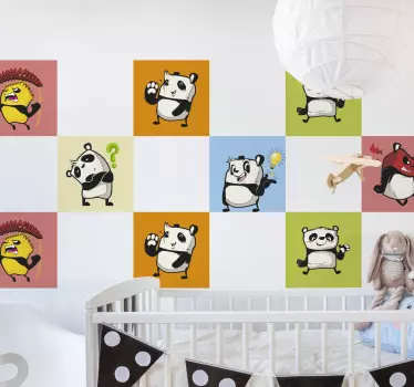 Autocolante decorativo infantil Pandas Brincando - TenStickers